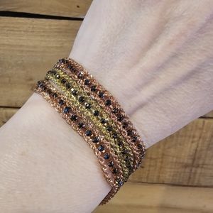 Three vintage goldtone & coppertone rope chain bracelets with black rhinestones